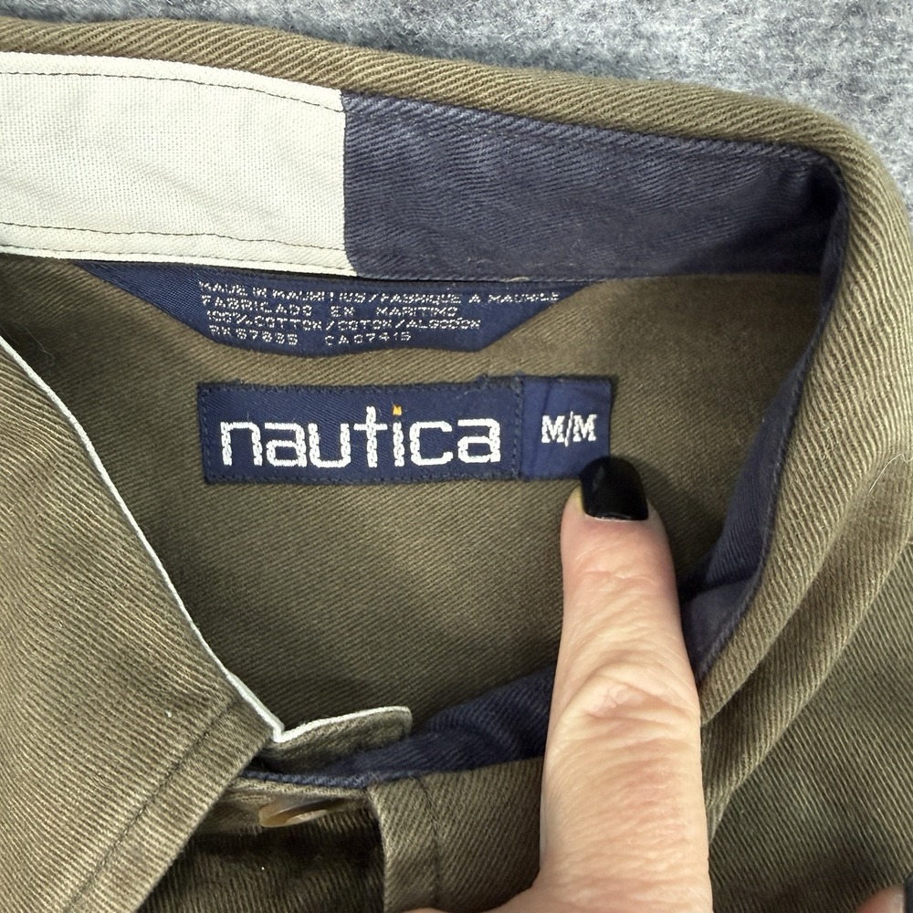 NAUTICA Button Up Shirt Mens L Heavy Twill Olive‎ Green Long Sleeve 100% Cotton - Picture 2 of 13